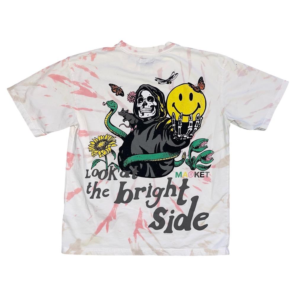 Market Smiley Look at the Bright Side Tie Dye Graphic T-Shirt Mens Large Pink
